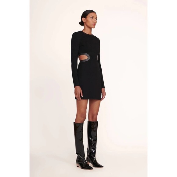 NEW Staud Dolce Long Sleeve Cutout Mini Dress Sz L Black - Picture 2 of 16